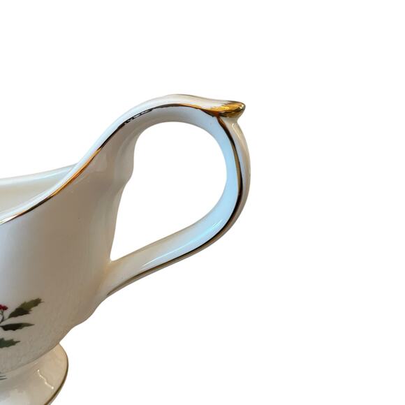 Grace Teaware Christmas Poinsettia Porcelain Footed Gravy Boat New - Picture 9 of 11